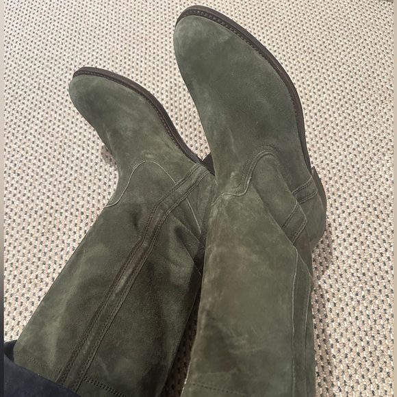 Olive Green Suede Knee-High Boots - Picture 4 of 8